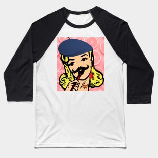 Vintage Girl with Moustache Baseball T-Shirt